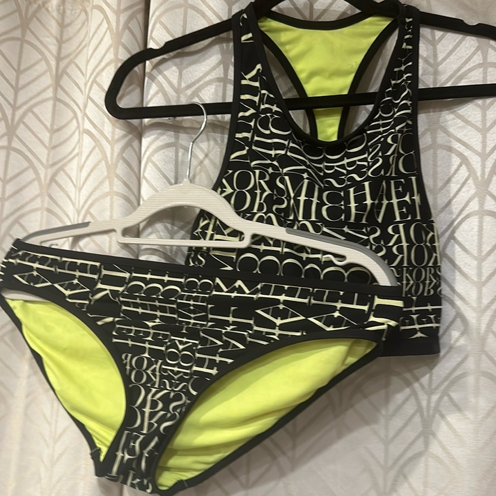 Michael Kors bathing suit, 2pc size large  . Green white black wore it once ..